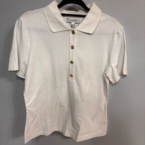 NWT St. John Sport White Polo Shirt with Button Detail Sz L